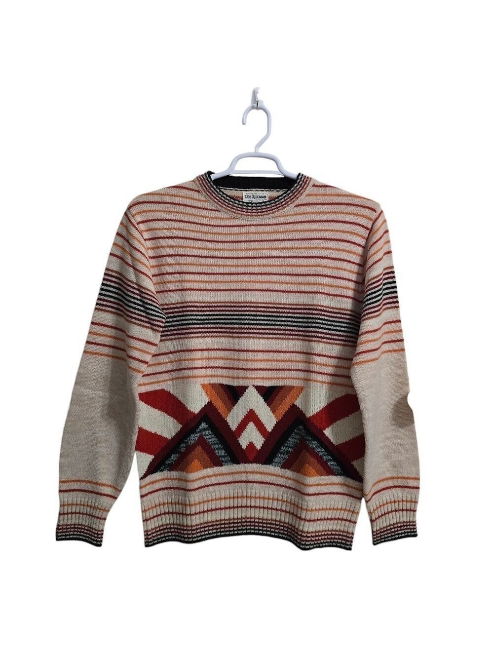 Collageman Vintage 70s Striped Geometric Acrylic Sweater Sz S